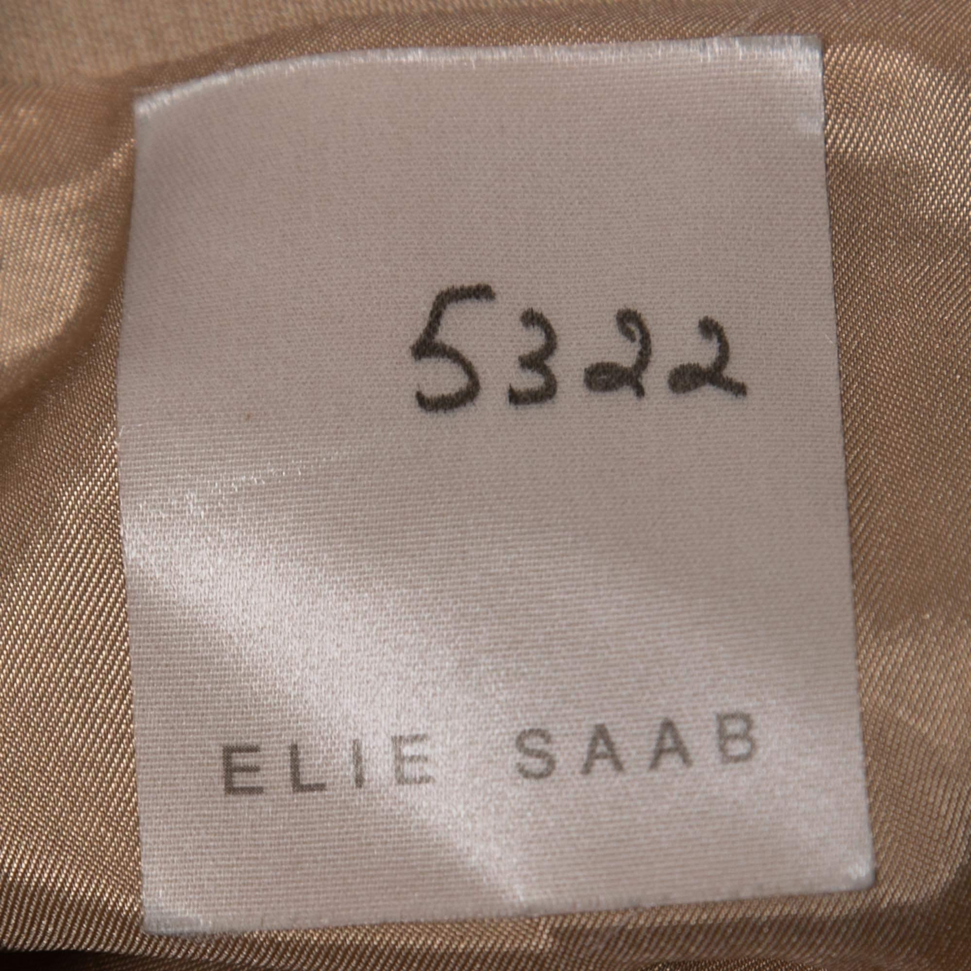 Elie Saab Blue/Beige Colorblock Long Sleeve Midi Dress M In Good Condition In Dubai, Al Qouz 2