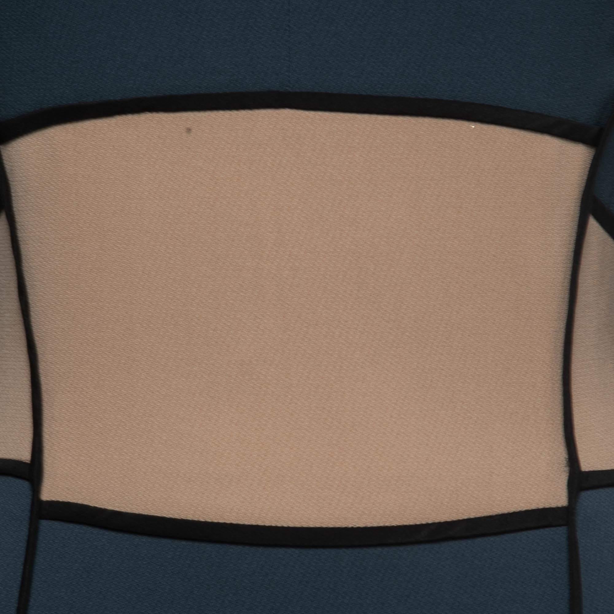 Women's Elie Saab Blue/Beige Colorblock Long Sleeve Midi Dress M