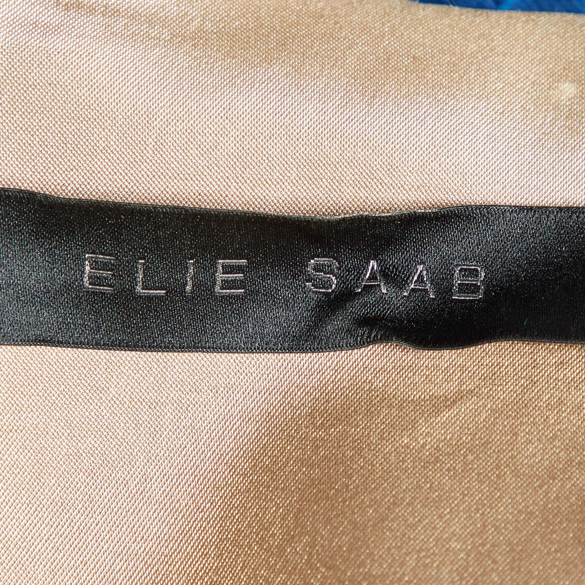 Women's Elie Saab Blue Crepe Long Sleeve Midi Dress M For Sale