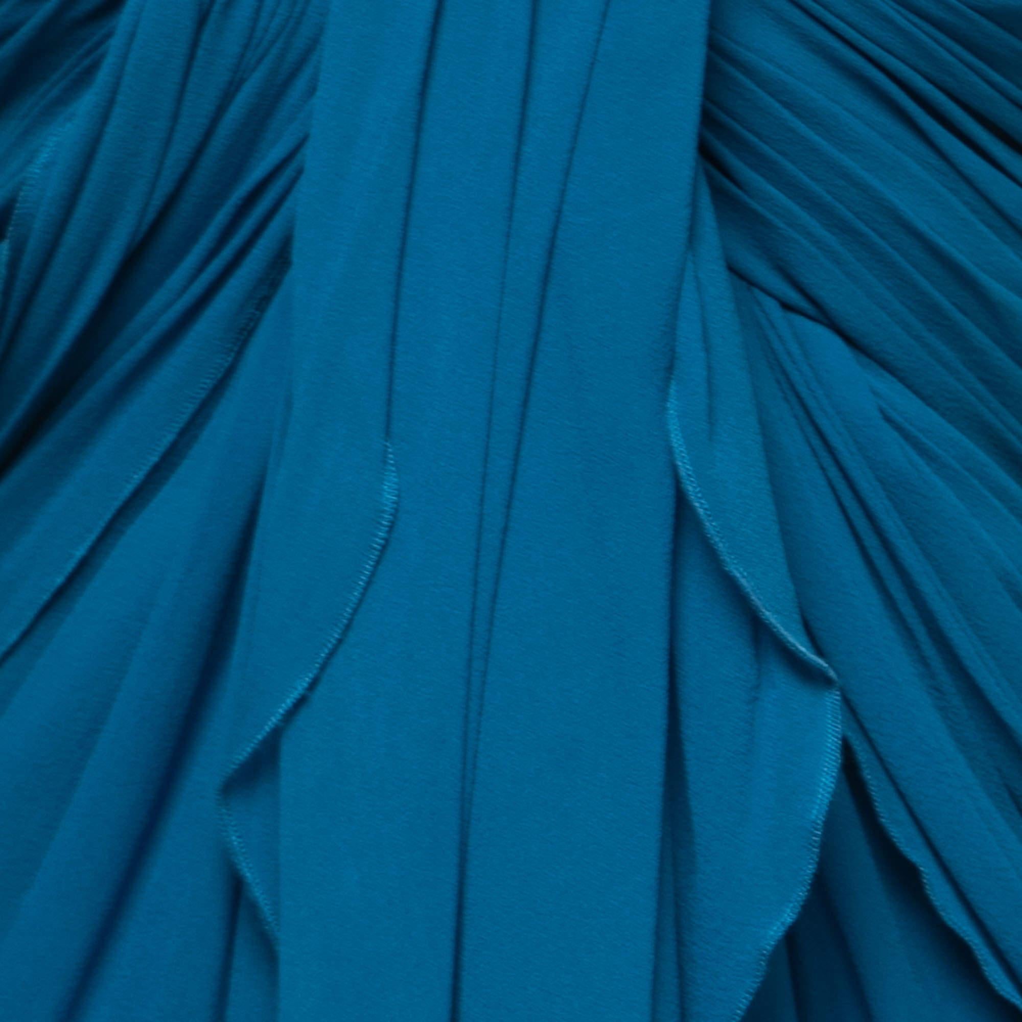 Elie Saab Blue Embellished Detail Draped Gown M In Good Condition In Dubai, Al Qouz 2