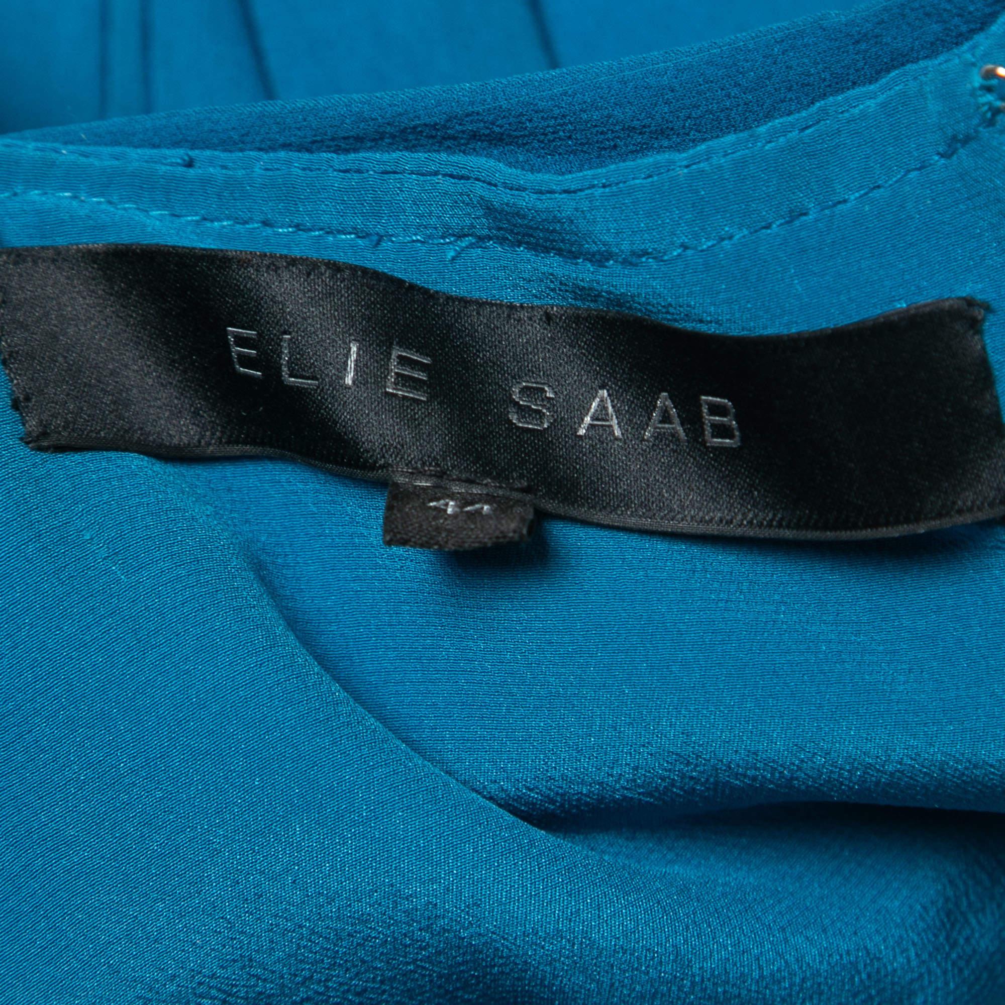 Elie Saab Bleu Robe drapée avec détails embellis M 1