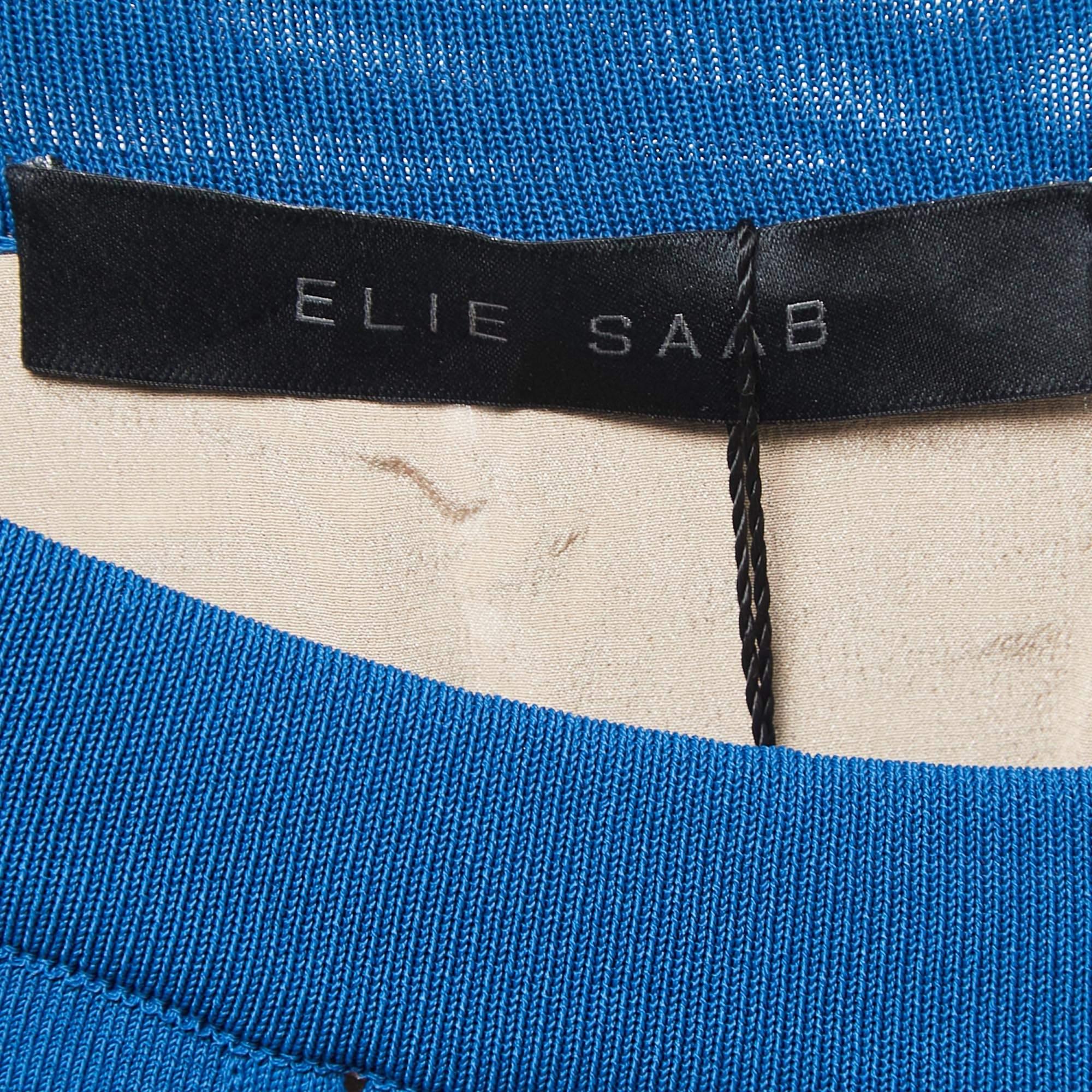 Elie Saab Blue Knit A-Line Skirt L In Excellent Condition For Sale In Dubai, Al Qouz 2