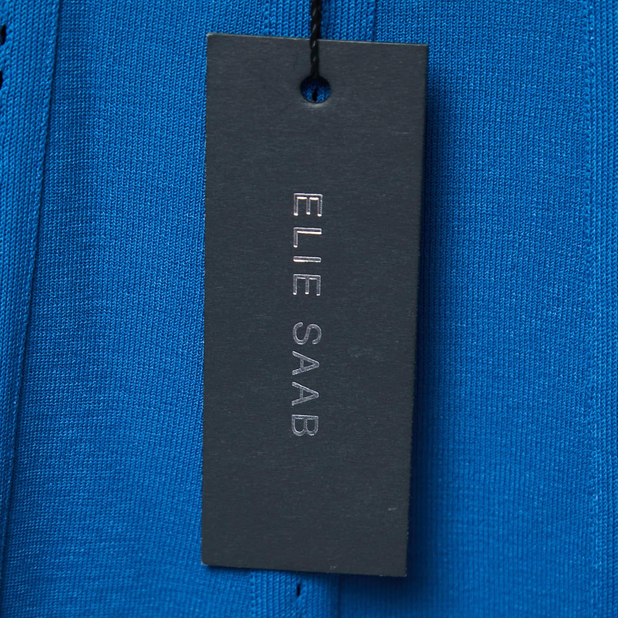 Women's Elie Saab Blue Knit A-Line Skirt L For Sale