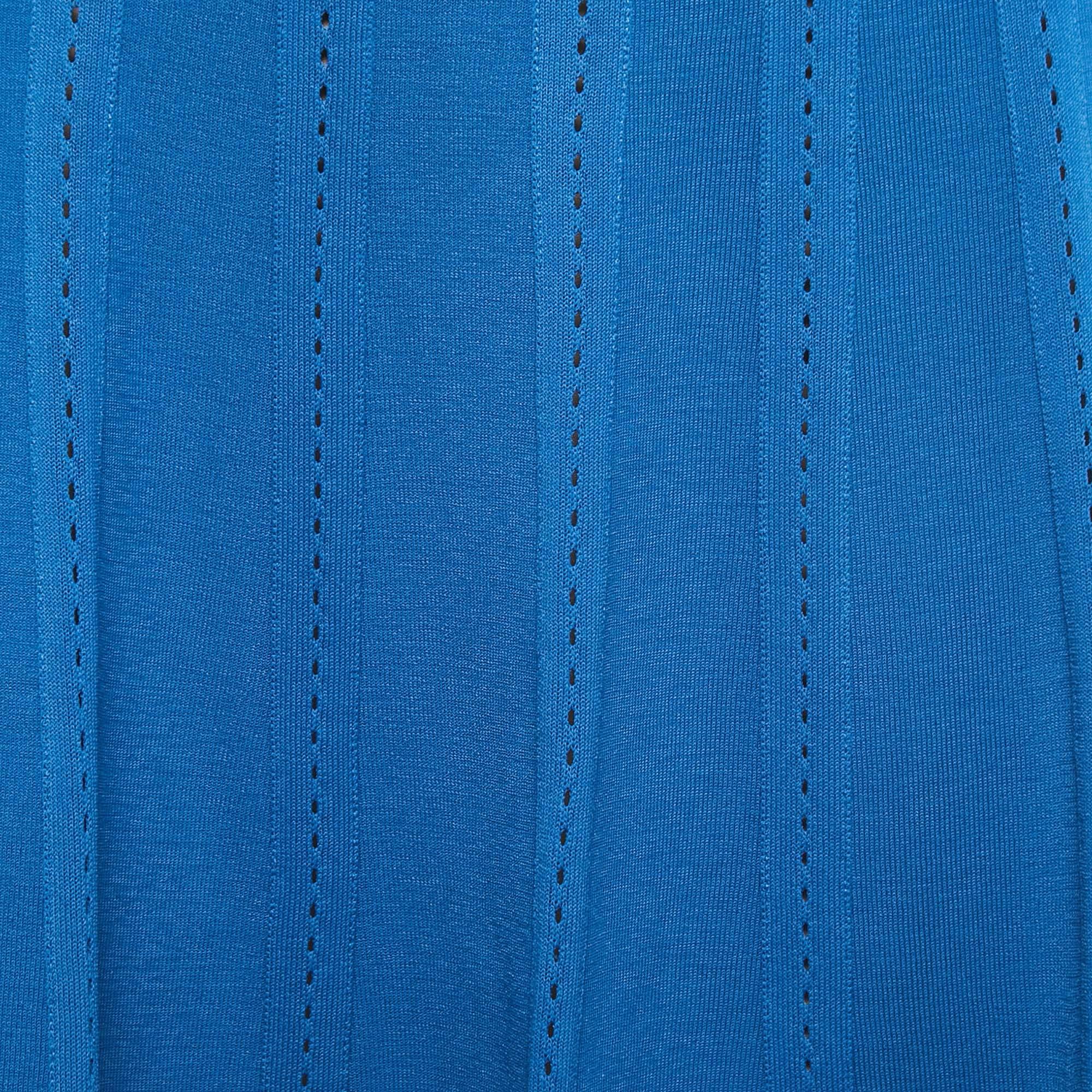 Elie Saab Blue Knit A-Line Skirt L For Sale 3