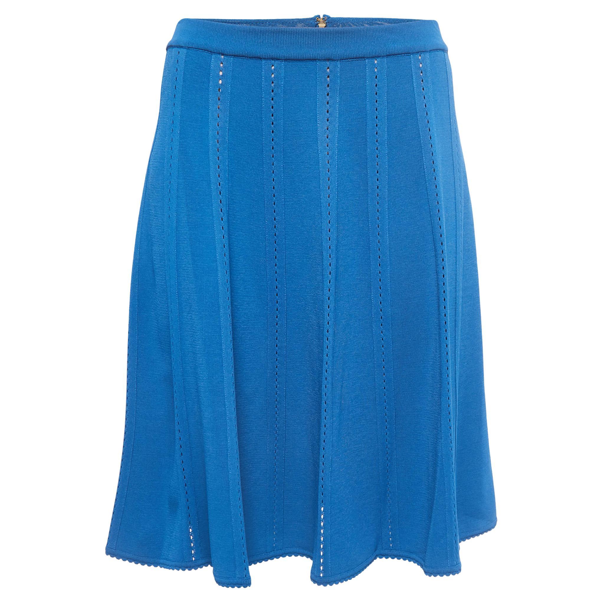Elie Saab Blue Knit A-Line Skirt L