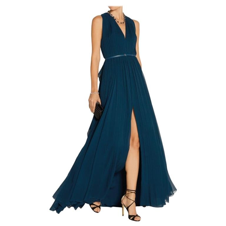 Elie Saab Blue Pleated silk-chiffon gown - Size US 4
