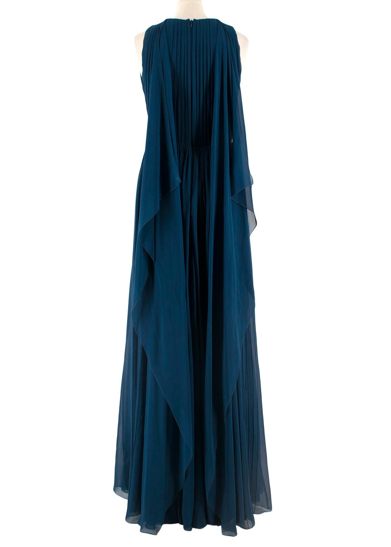 Black Elie Saab Blue Pleated silk-chiffon gown - Size US 4 For Sale