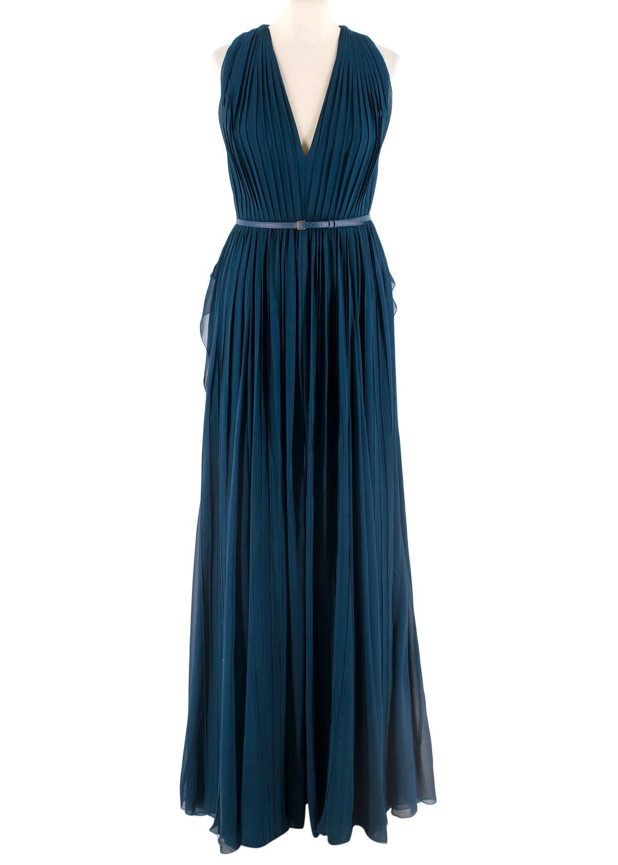 Elie Saab Blue Pleated silk-chiffon gown - Size US 4 In Excellent Condition For Sale In London, GB