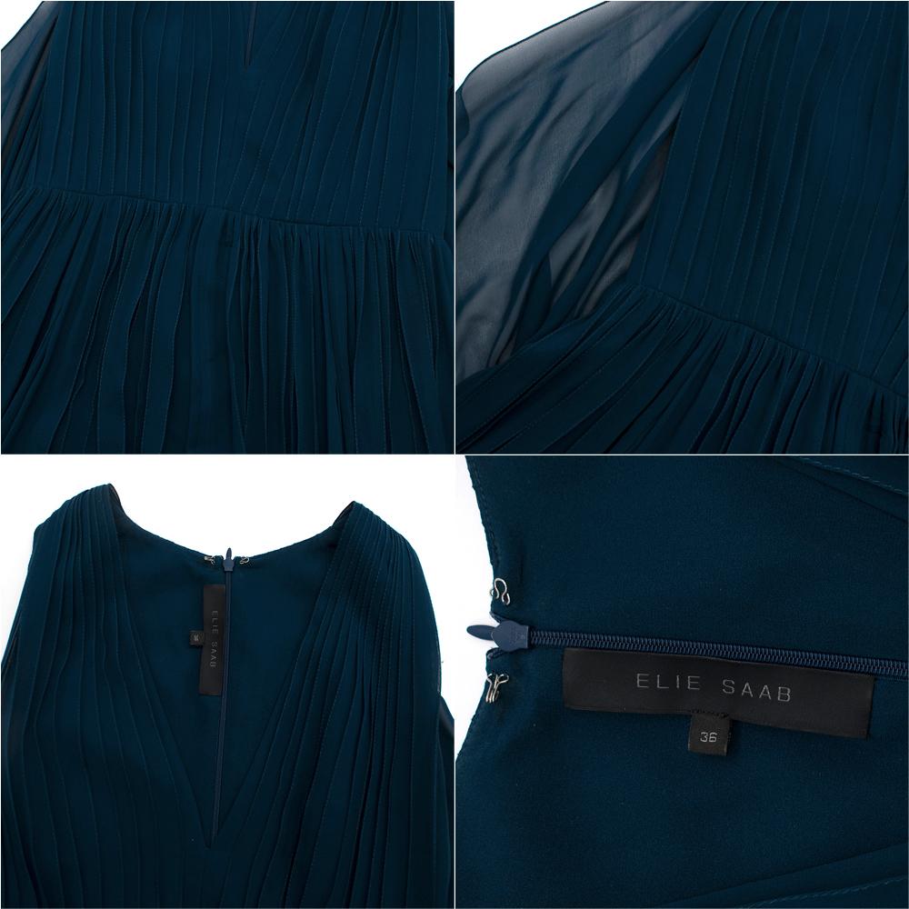 Elie Saab Blue Pleated silk-chiffon gown - Size US 4 For Sale 1
