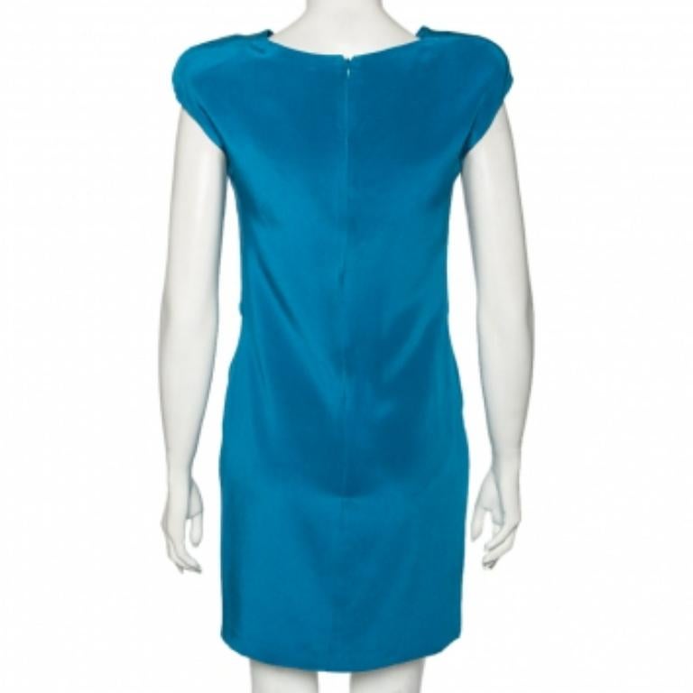 Women's Elie Saab Blue Silk Ruched Detail Short Dress M