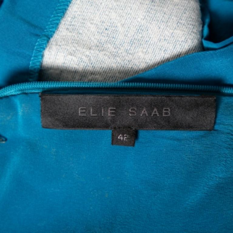 Elie Saab Blue Silk Ruched Detail Short Dress M 1