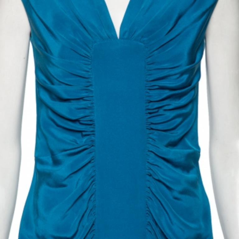 Elie Saab Blue Silk Ruched Detail Short Dress M 2