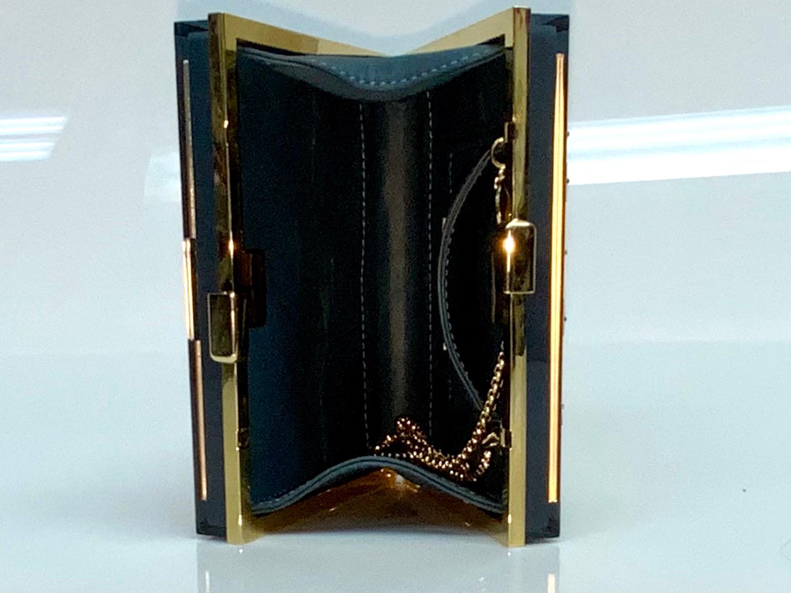 Elie Saab Blue Stone Clutch with Gold Chain  3