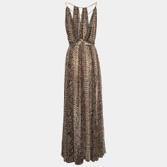 Elie Saab Brown Python Print Chiffon Halter Neck Gown S
