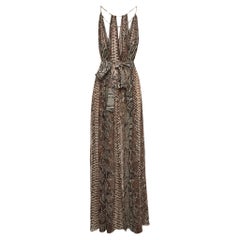 Elie Saab Brown - Robe à col licou en mousseline imprimée python S