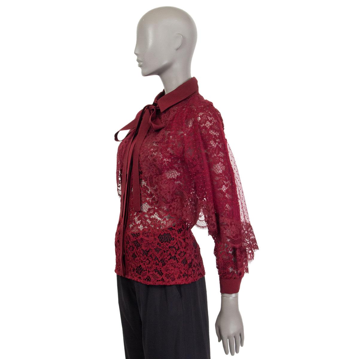 ELIE SAAB burdeos PUSSY BOW CHANTILLY LACE CAPE Blusa 38 XS Marrón