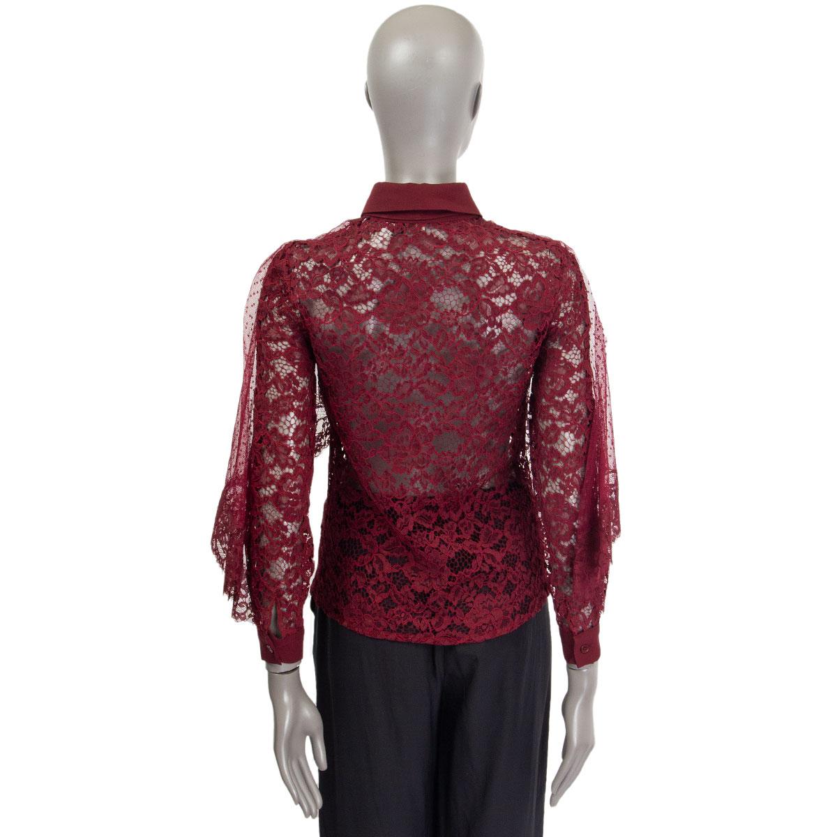 De las mujeres ELIE SAAB burdeos PUSSY BOW CHANTILLY LACE CAPE Blusa 38 XS