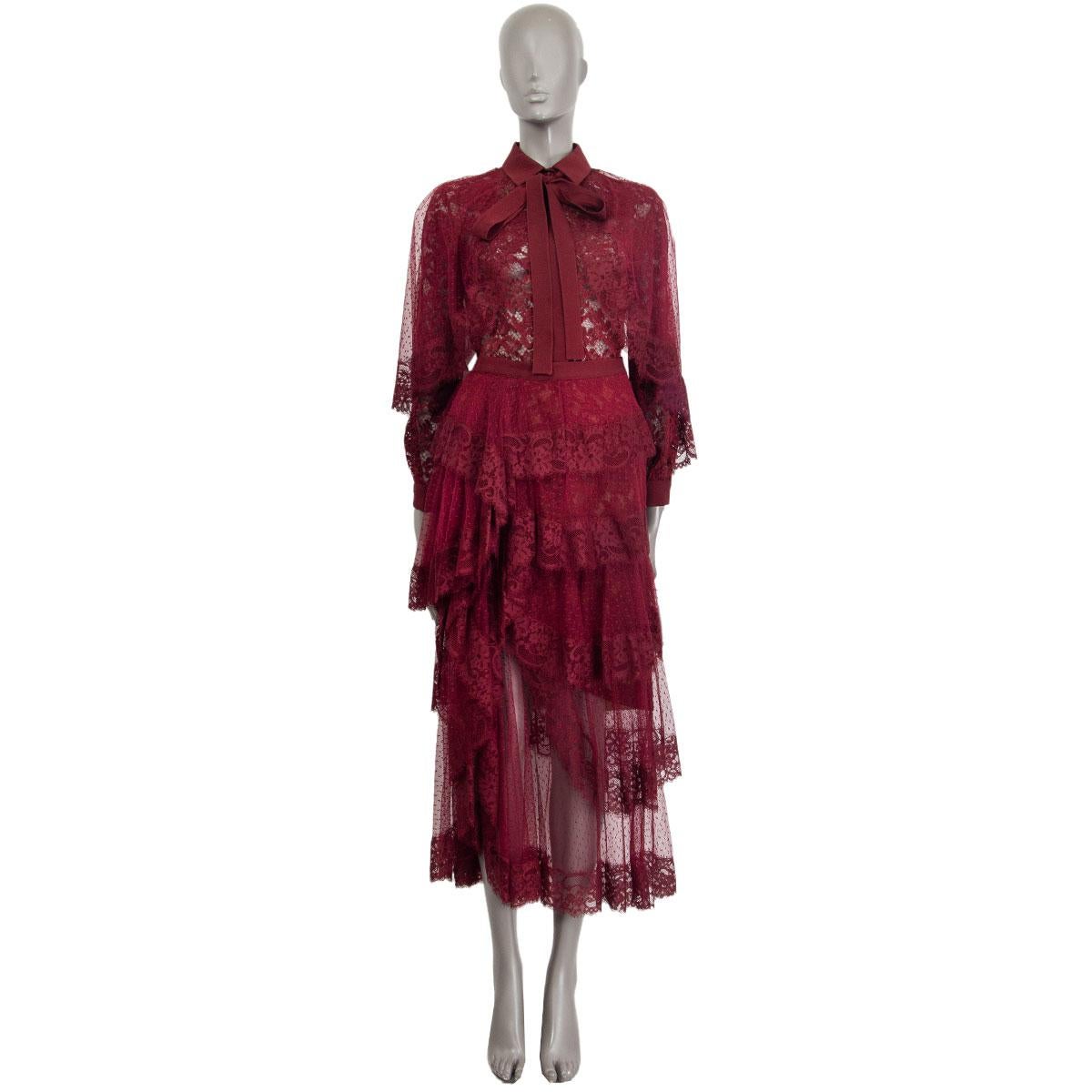 ELIE SAAB burdeos PUSSY BOW CHANTILLY LACE CAPE Blusa 38 XS 1