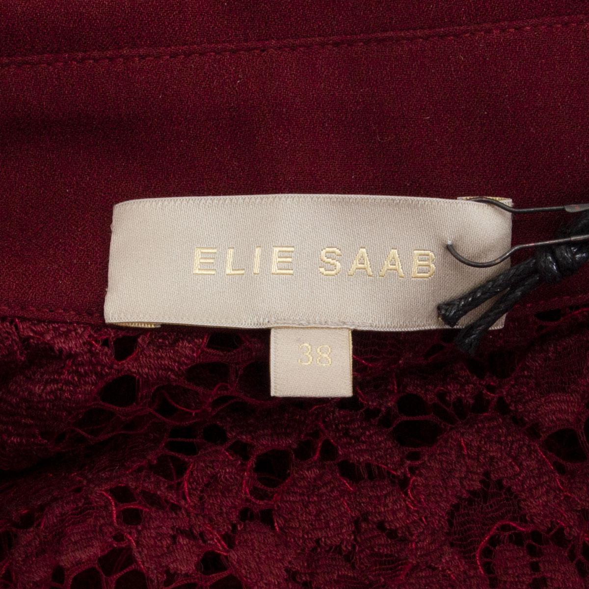 ELIE SAAB burdeos PUSSY BOW CHANTILLY LACE CAPE Blusa 38 XS 2