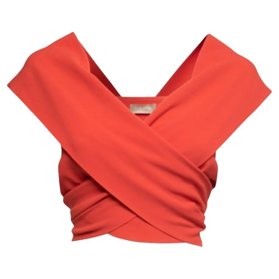 Elie Saab Coral Orange Crepe Wrap Around Sleeveless Cropped Top XS