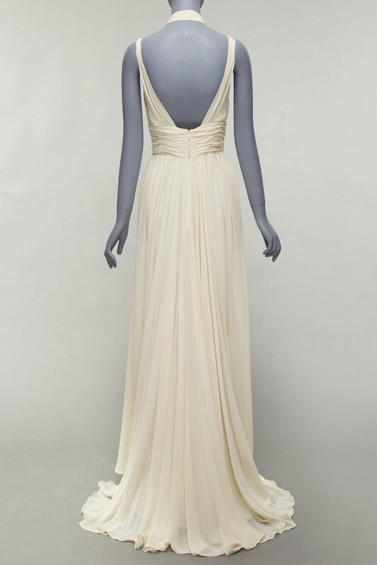 ELIE SAAB cream 100% silk halter neck high slit long grecian gown FR40 M In Good Condition In Hong Kong, NT