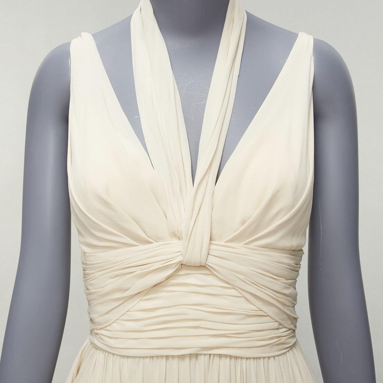 ELIE SAAB cream 100% silk halter neck high slit long grecian gown FR40 M 1