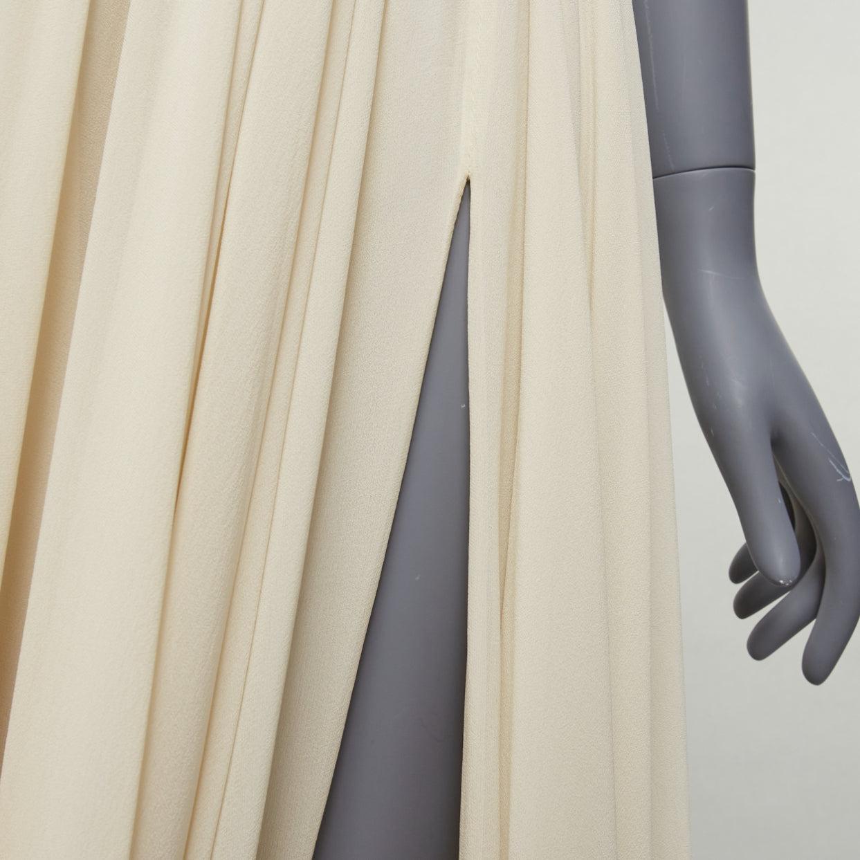 ELIE SAAB cream 100% silk halter neck high slit long grecian gown FR40 M 2