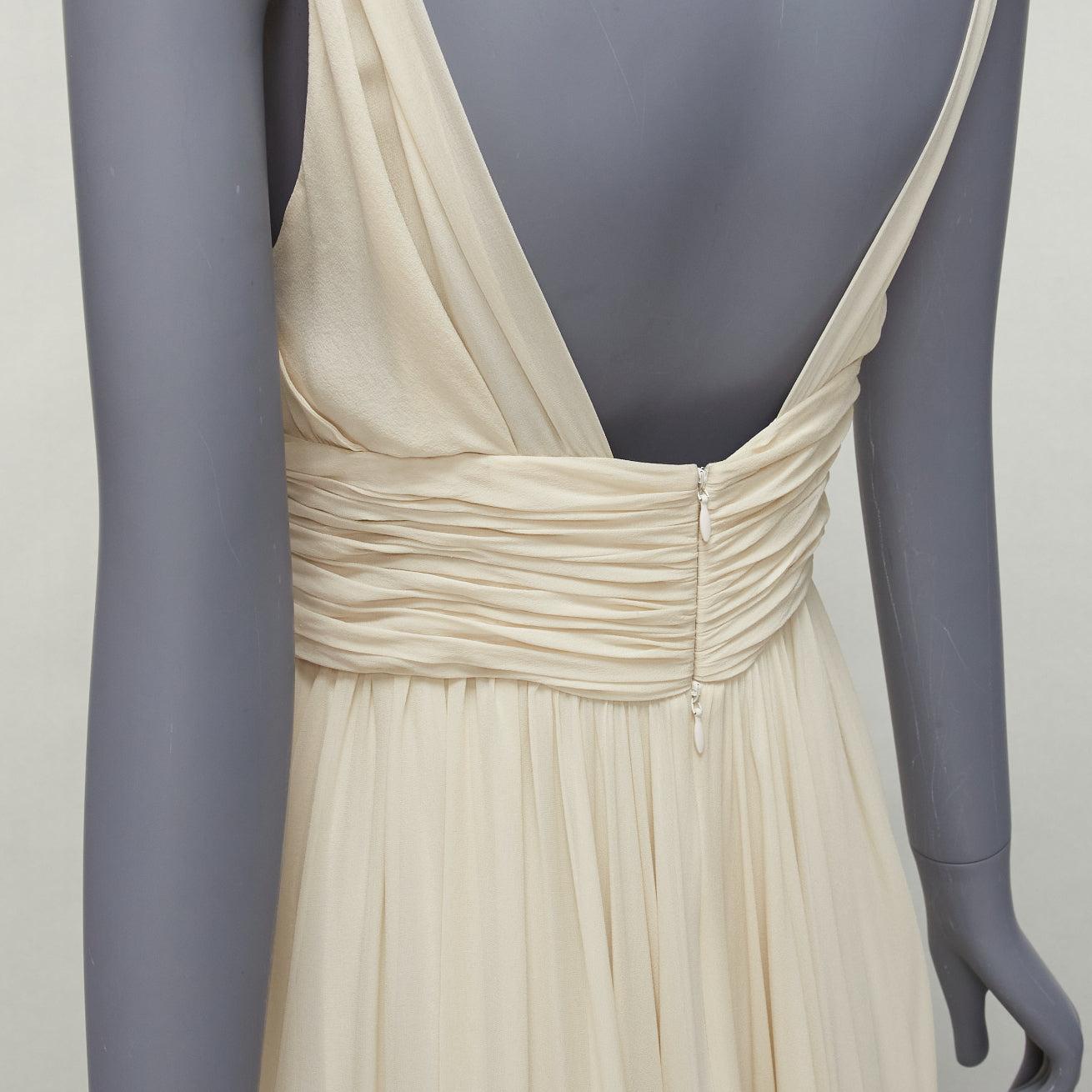 ELIE SAAB cream 100% silk halter neck high slit long grecian gown FR40 M 3