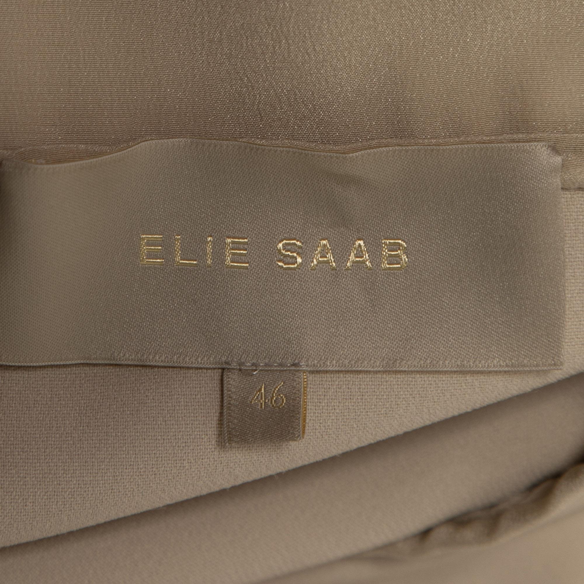 Women's Elie Saab Cream Crepe & Sequin Embellished Tulle Sleeveless Belted Dress L