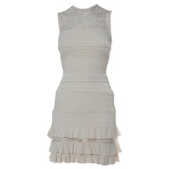 Used Elie Saab Cream Knit Lace Trim Detail Fit & Flare Dress S
