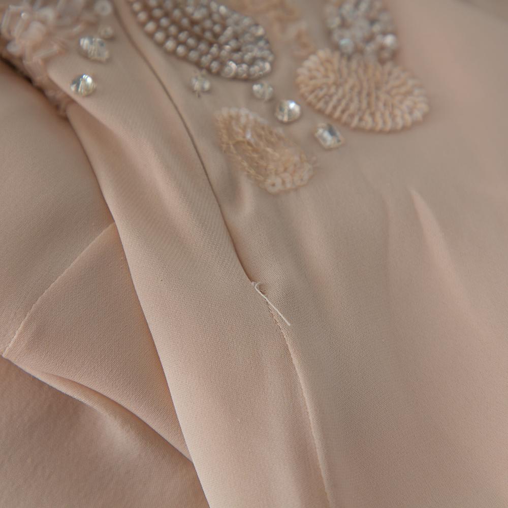 Women's Elie Saab Cream Silk Embellished Draped Strapless Dress S