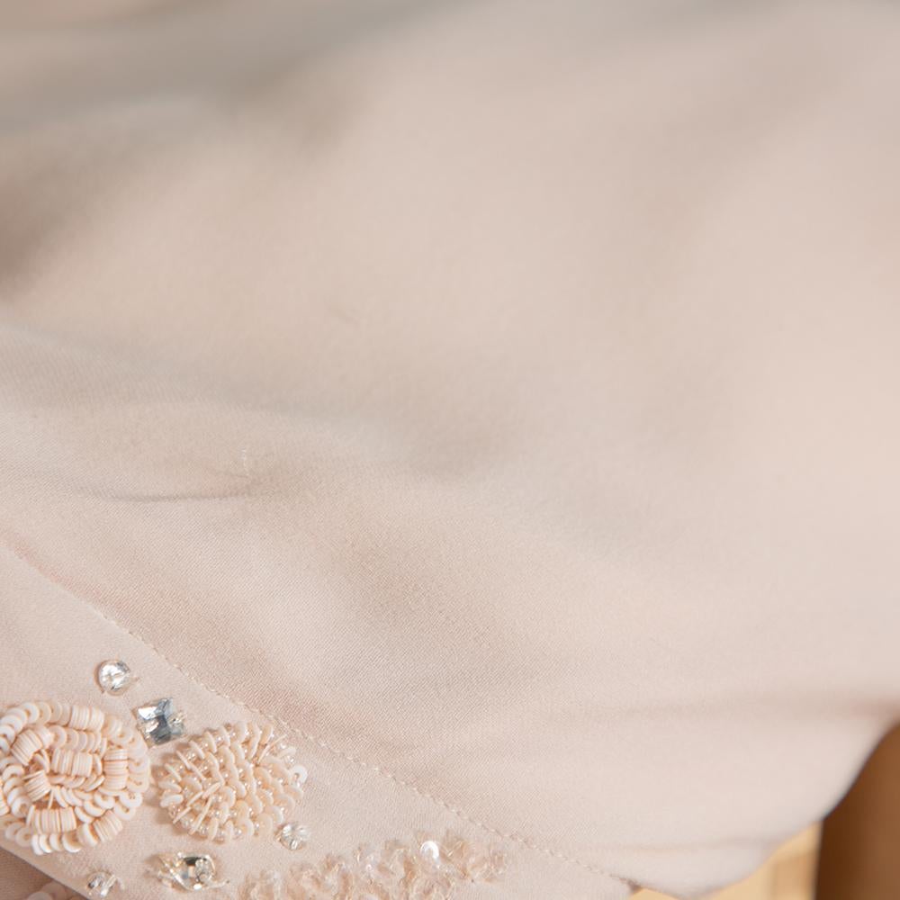 Elie Saab Cream Silk Embellished Draped Strapless Dress S 3