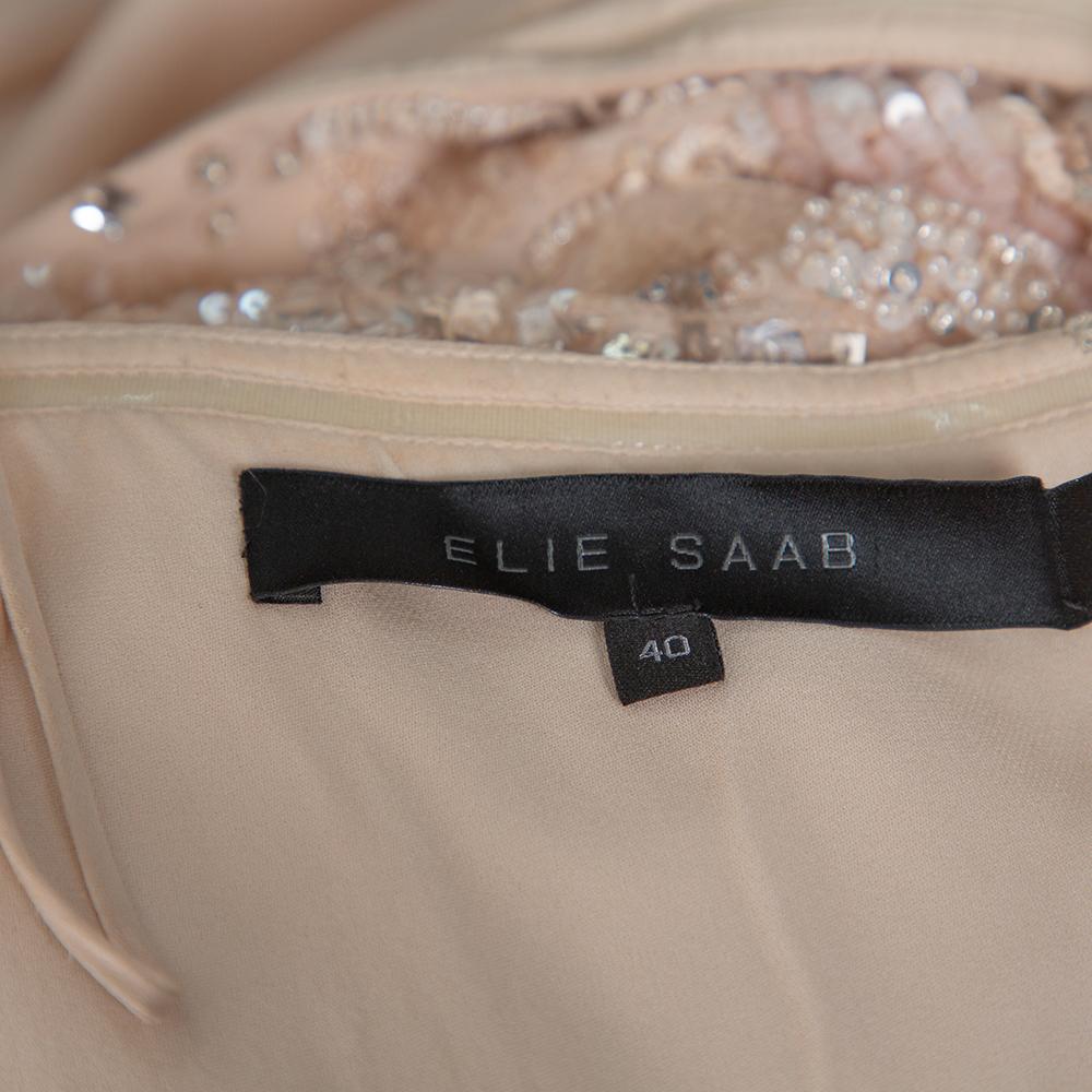 Elie Saab Cream Silk Embellished Draped Strapless Dress S 4