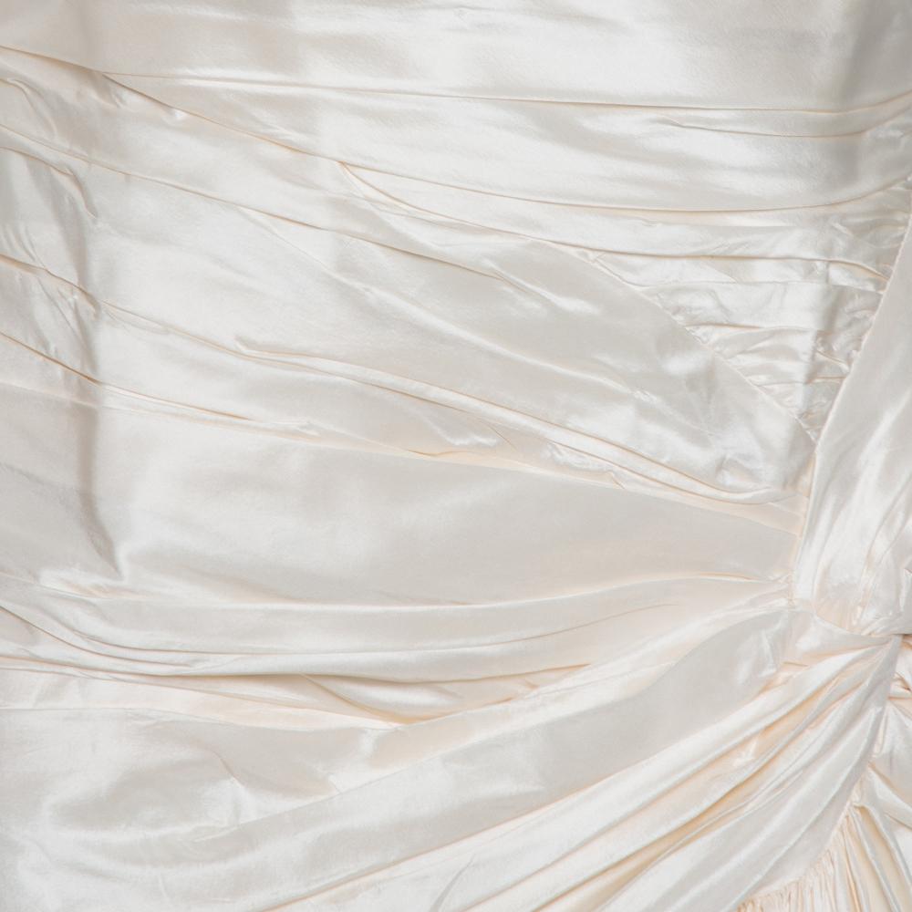 Women's Elie Saab Cream Silk Strapless Wedding Gown M