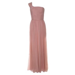 Used Elie Saab Dusty Pink Silk Chiffon Pleated Bodice One Shoulder Gown S