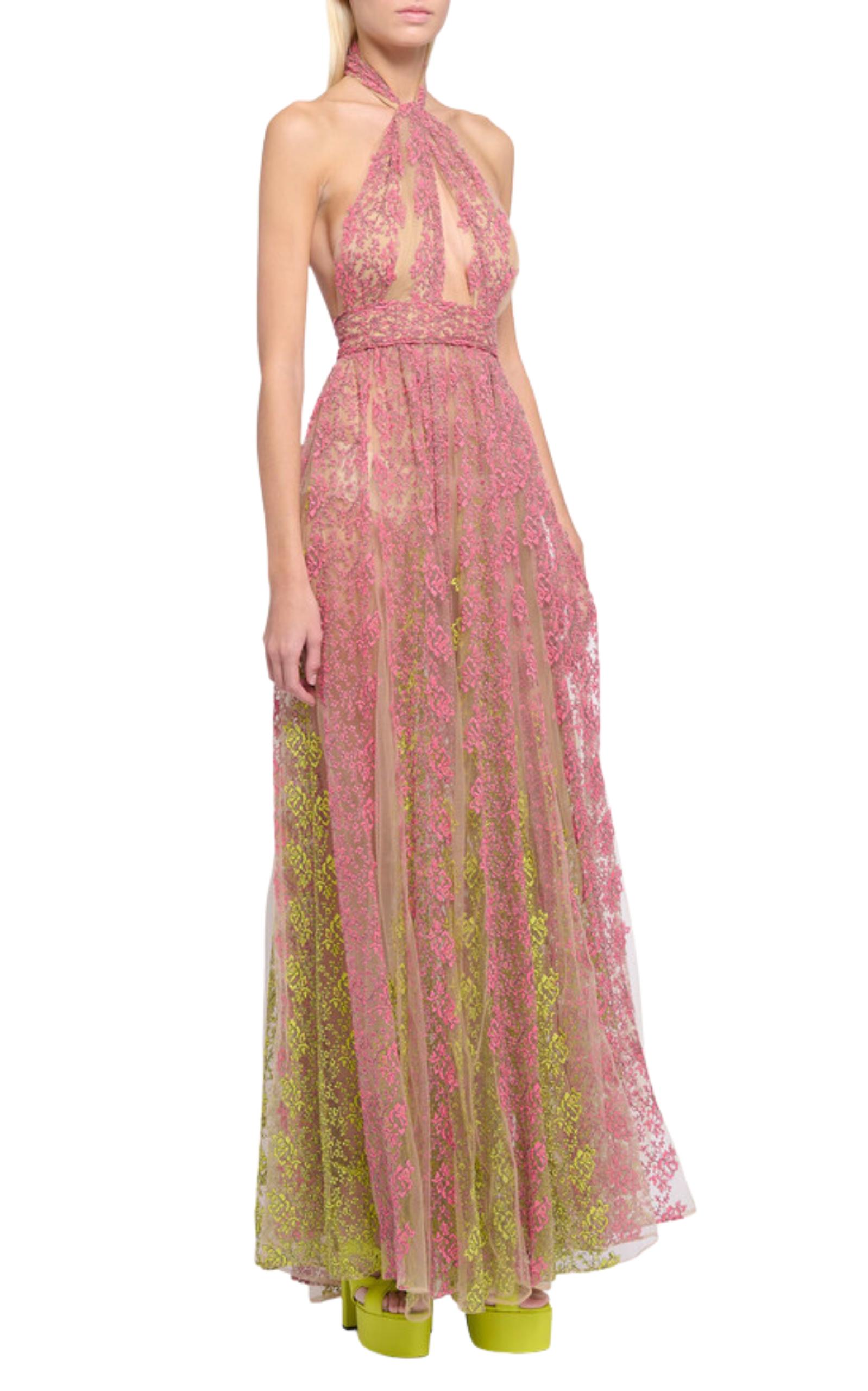Elie Saab Floral Embroidery Tulle Floral Gown FR 36 - US 4 For Sale 2