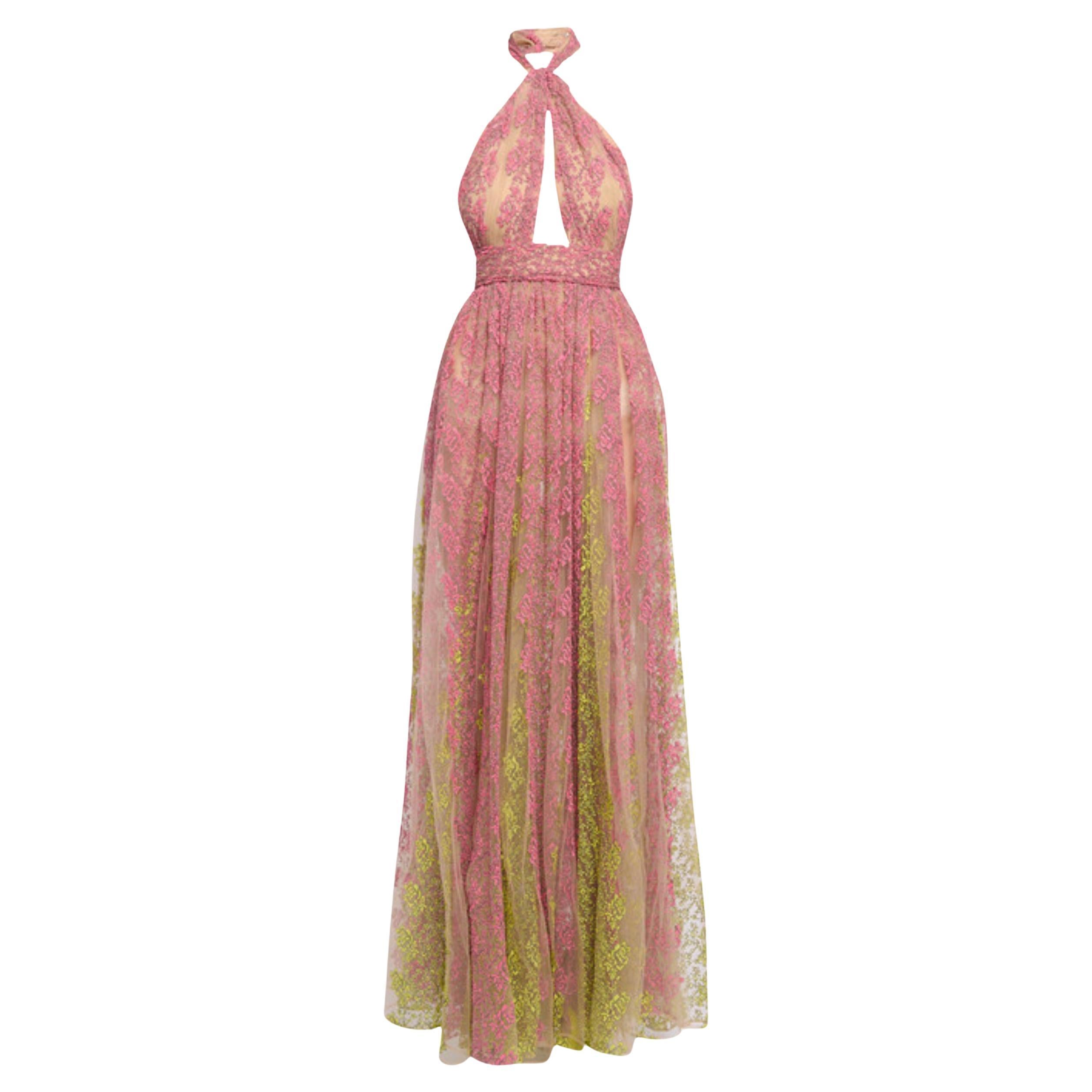 Elie Saab Floral Embroidery Tulle Floral Gown FR 36 - US 4 For Sale