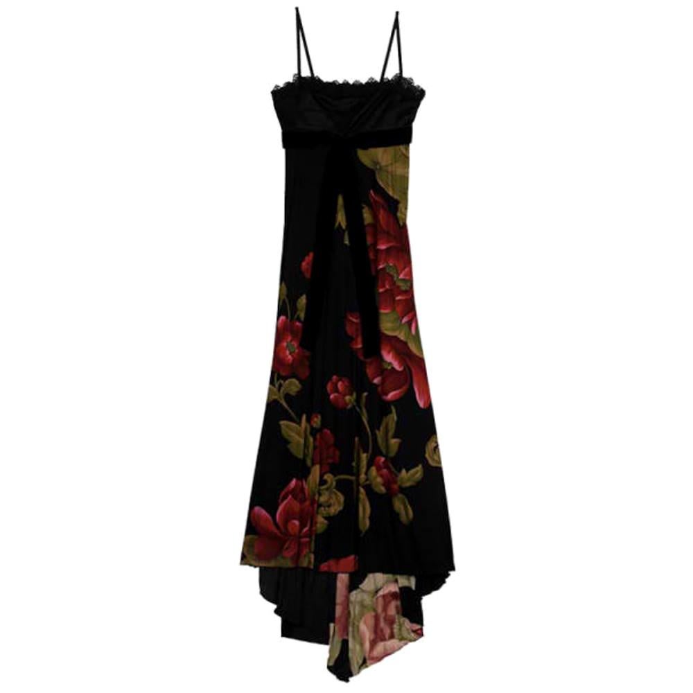 Elie Saab Floral Print Black Gown S