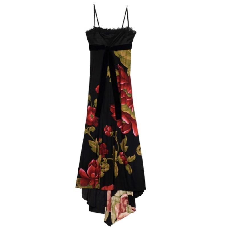 Elie Saab Floral Print Black Gown S
