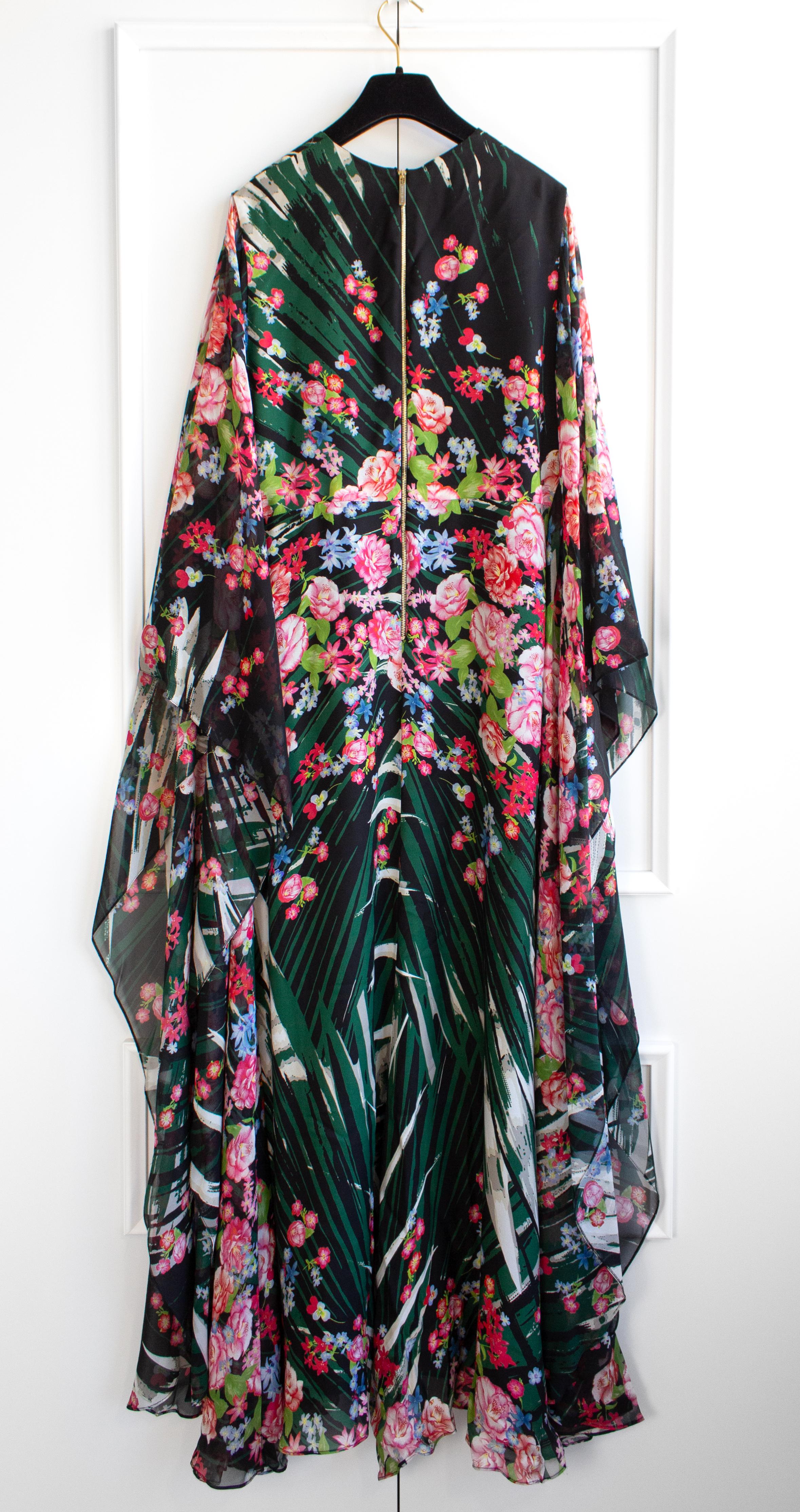  Elie Saab Floral Print Palm Leaf Maxi Multicolor Green Pink Caftan Gown Dress 4