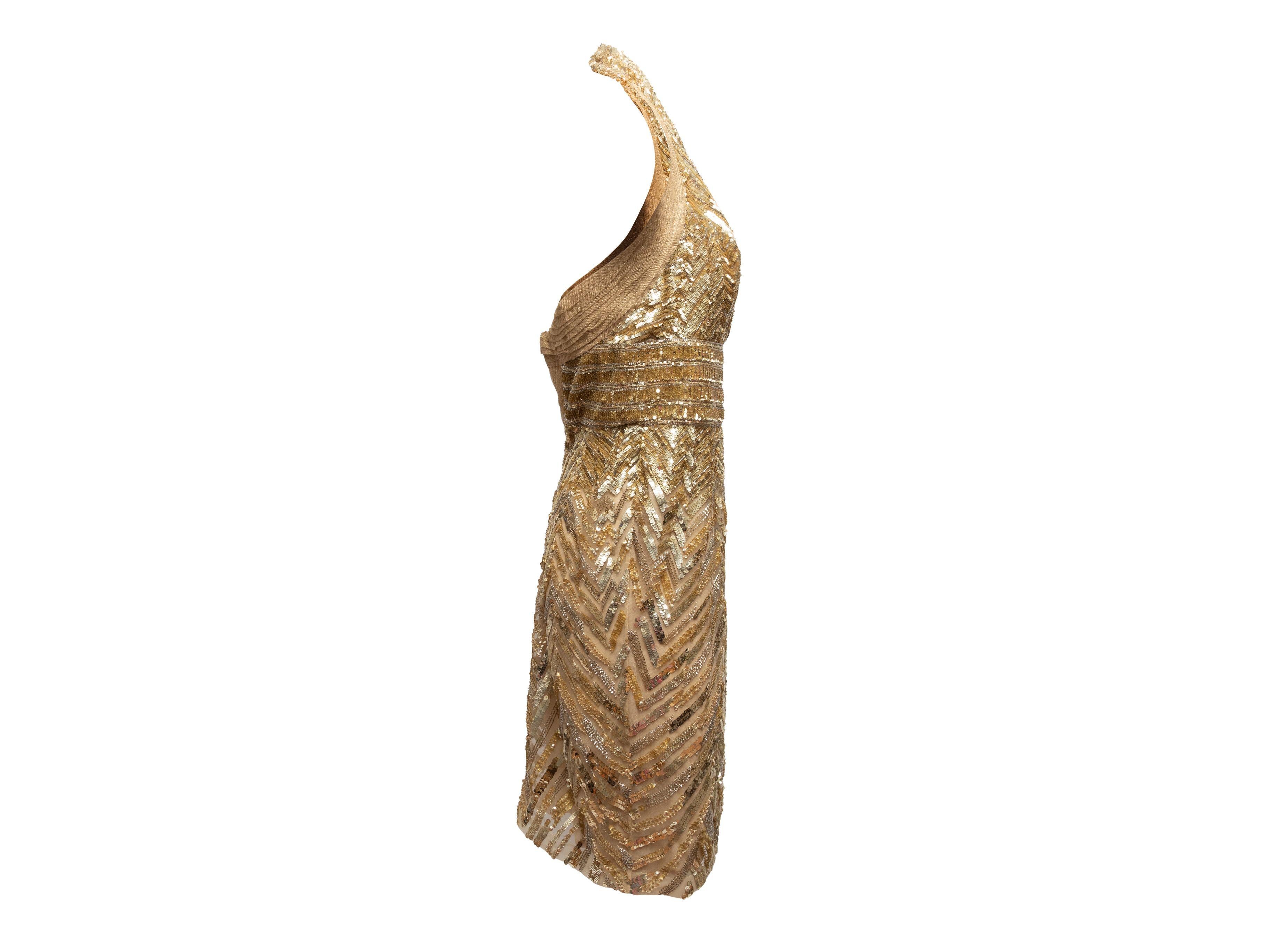Brown Elie Saab Gold Silk Sequined & Beaded Halter Dress For Sale