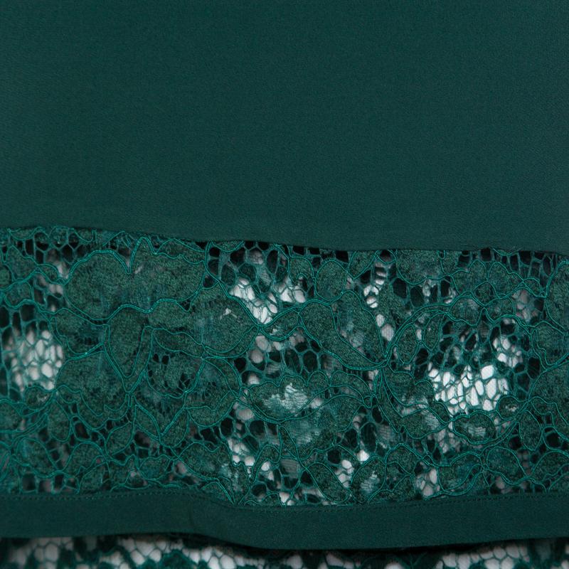 Elie Saab Green Crepe Lace Insert Sleeveless Maxi Dress XS In Good Condition In Dubai, Al Qouz 2