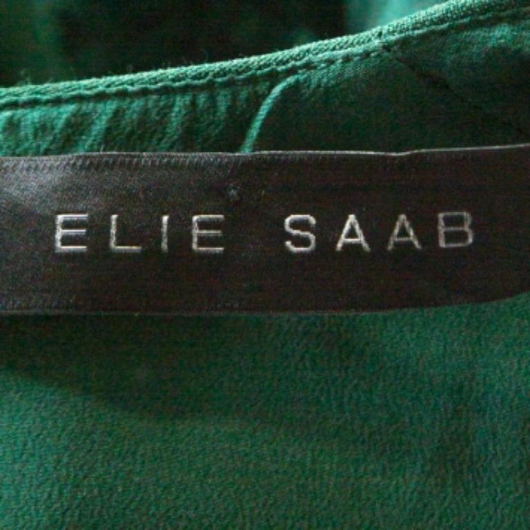 Elie Saab Green Crepe Lace Insert Sleeveless Maxi Dress XS Pour femmes en vente