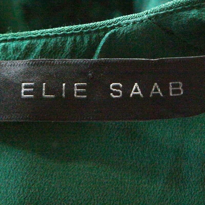 Elie Saab - Robe longue sans manches incrustée de dentelle en crêpe vert XS en vente 1