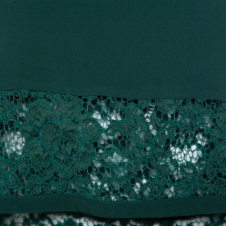 Elie Saab Green Crepe Lace Insert Sleeveless Maxi Dress XS en vente 2