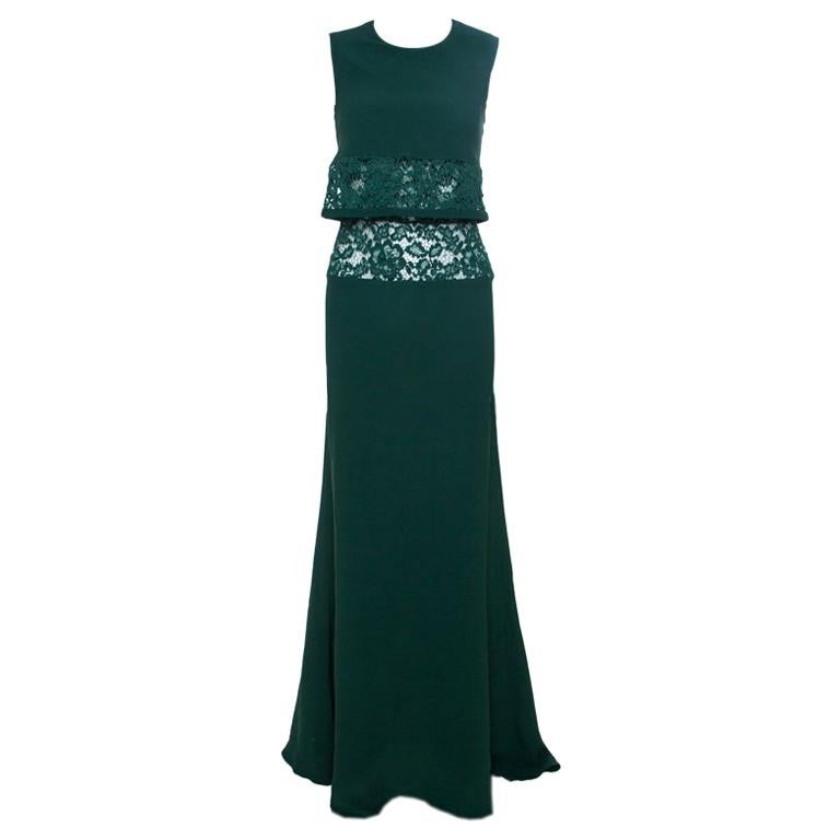 Elie Saab Green Crepe Lace Insert Sleeveless Maxi Dress XS