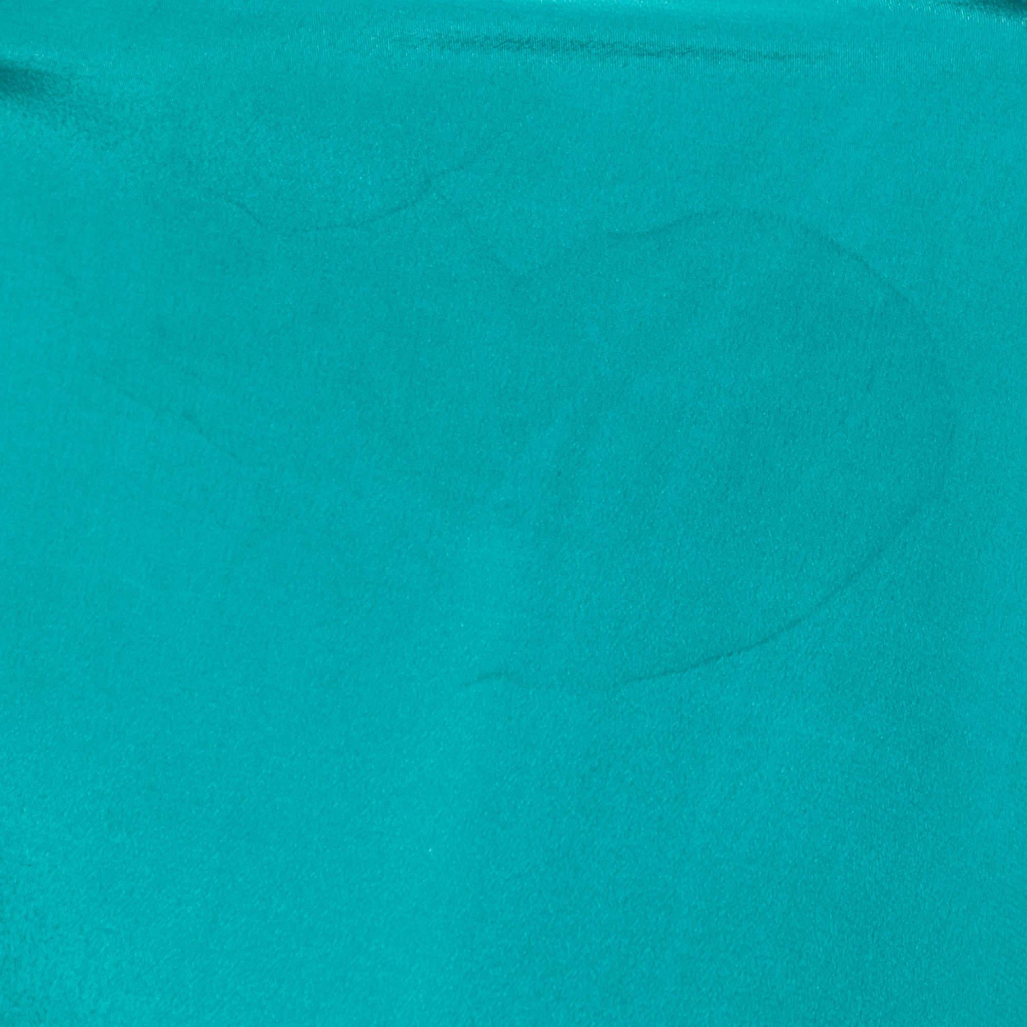 Elie Saab Green Crepe Silk Ruffled Overlay Shirt S In Good Condition For Sale In Dubai, Al Qouz 2