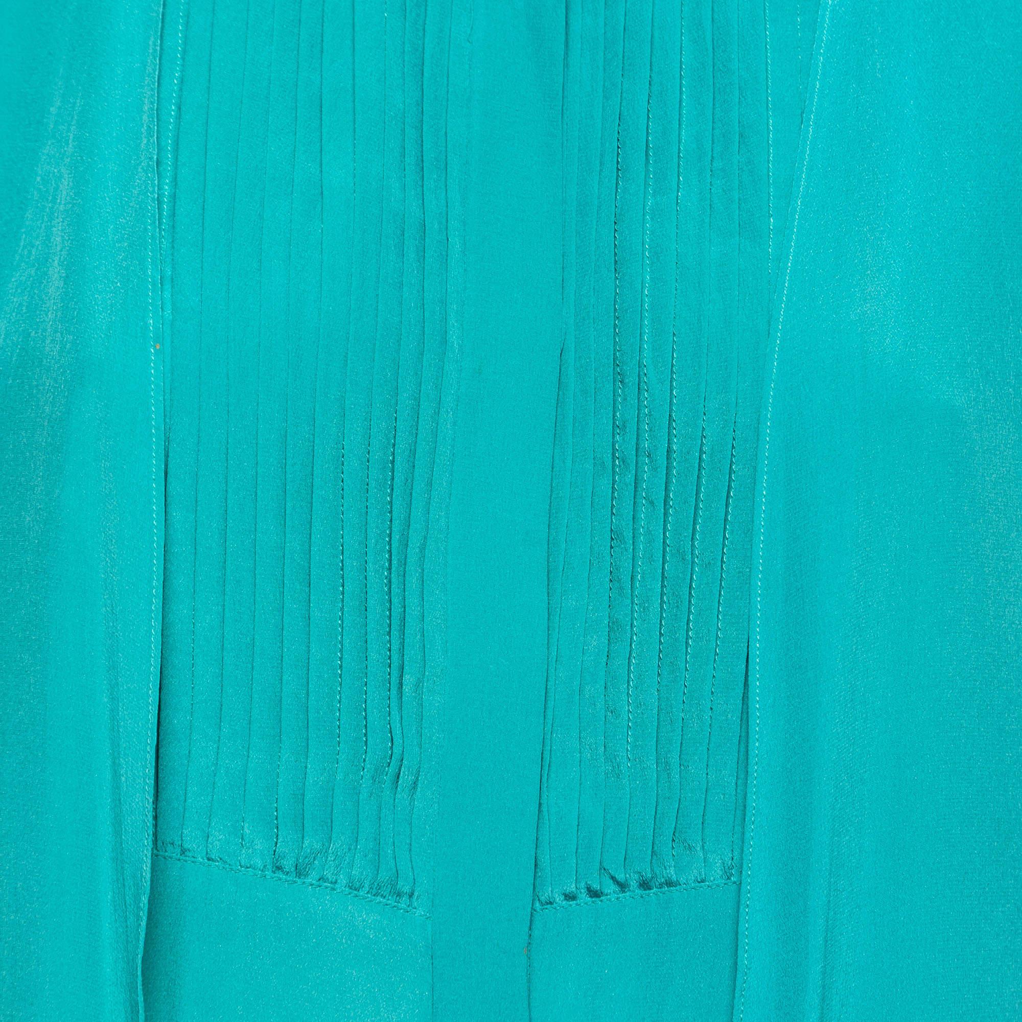 Women's Elie Saab Green Crepe Silk Ruffled Overlay Shirt S For Sale