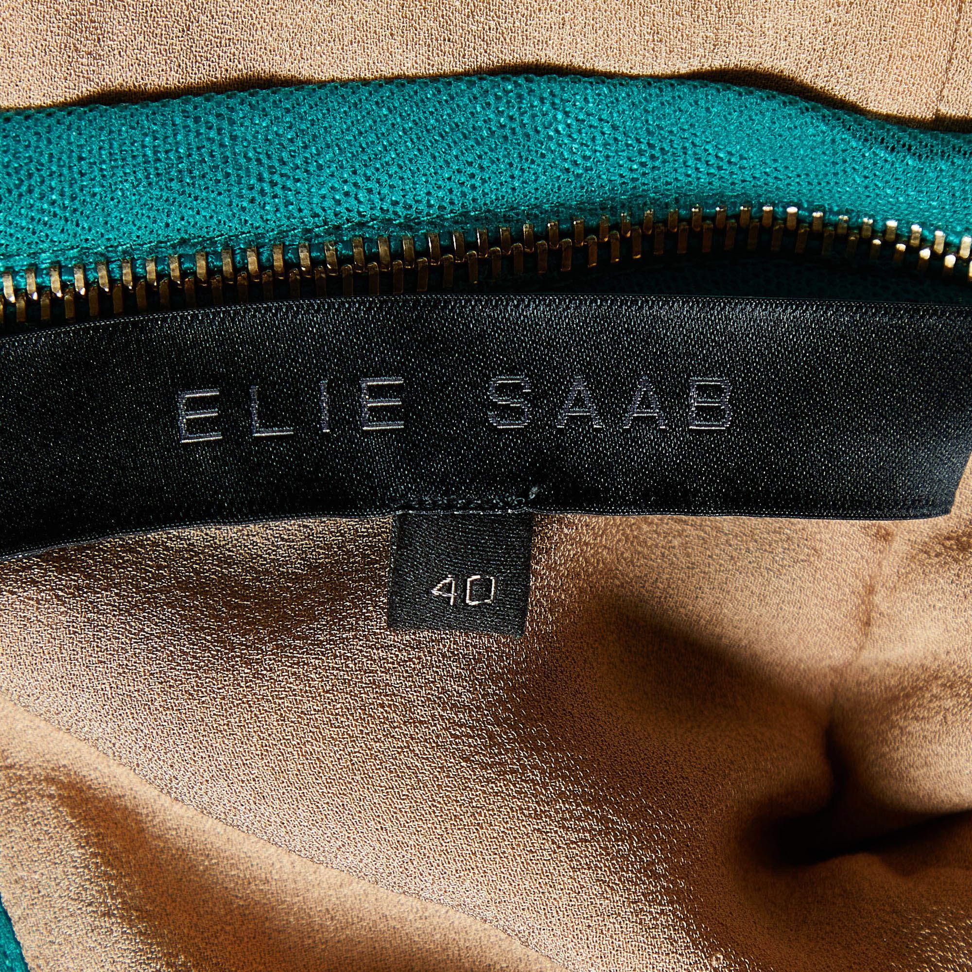 Elie Saab Grünes ärmelloses Maxikleid aus Spitze S Damen