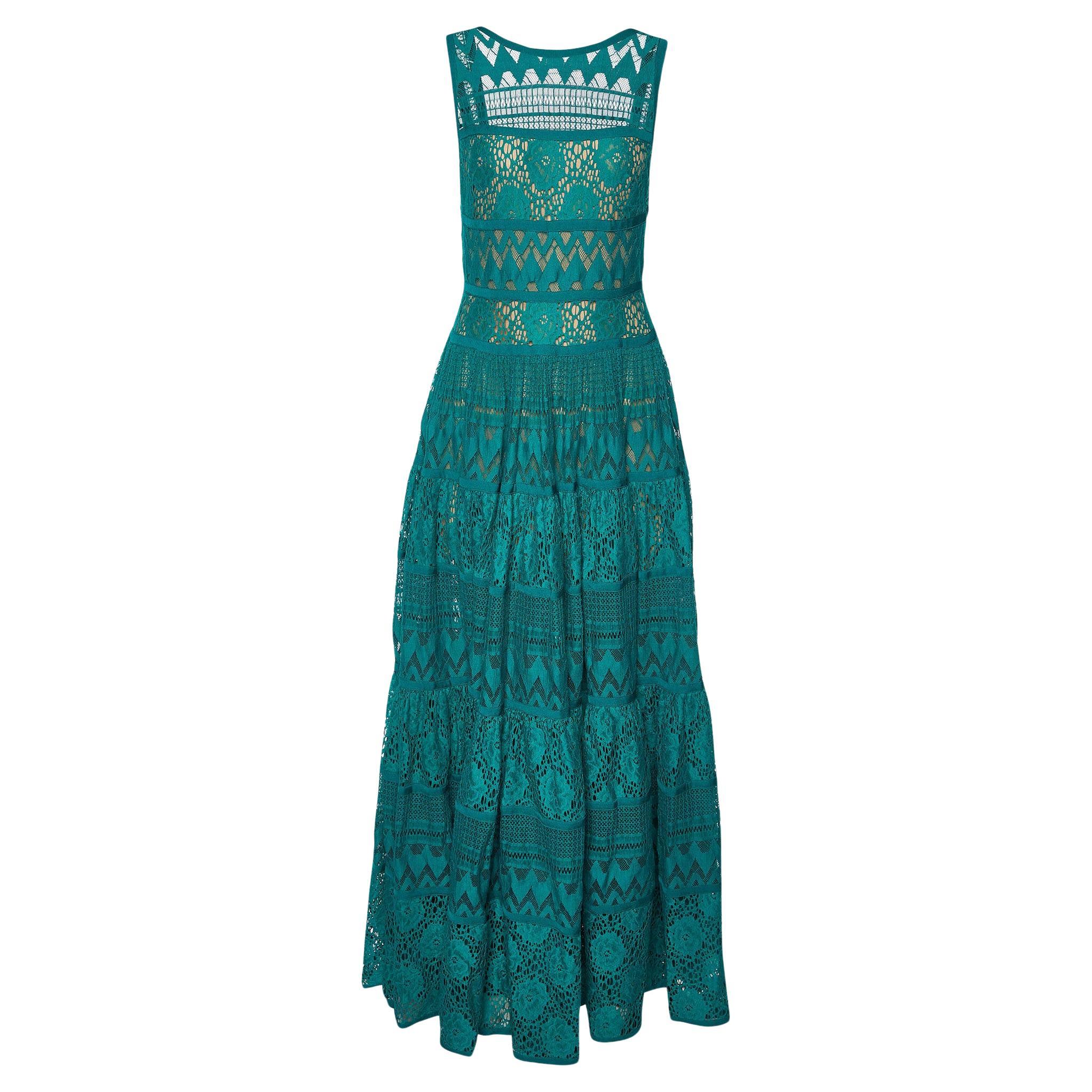 Elie Saab Green Lace Sleeveless Maxi Dress S For Sale